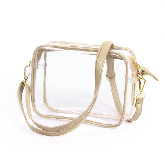 Bridget Clear Purse with Vegan Leather Trim and Straps - Gol
